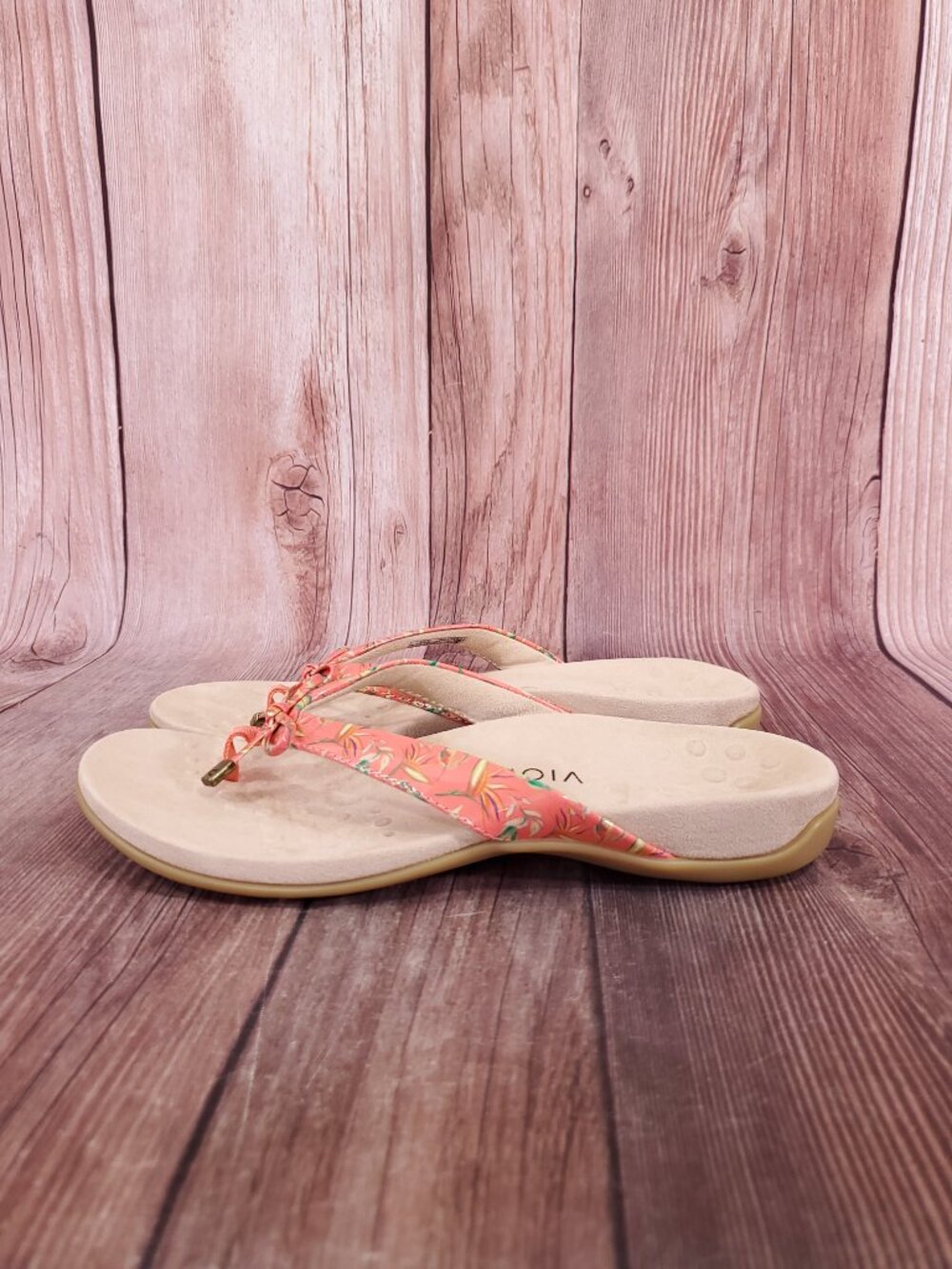 Vionic Bella II Womens 9 Coral Pink Floral Orthotic Comfort Sandals Flip Flops - Picture 2 of 14